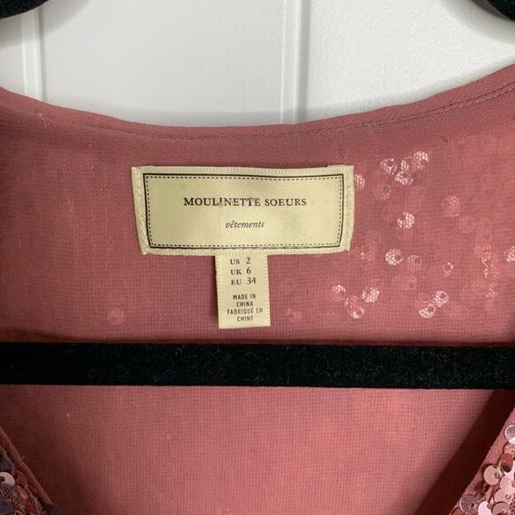 Anthropologie pink sequin bell sleeves blouse size 2 glam date night barbie - Picture 3 of 6